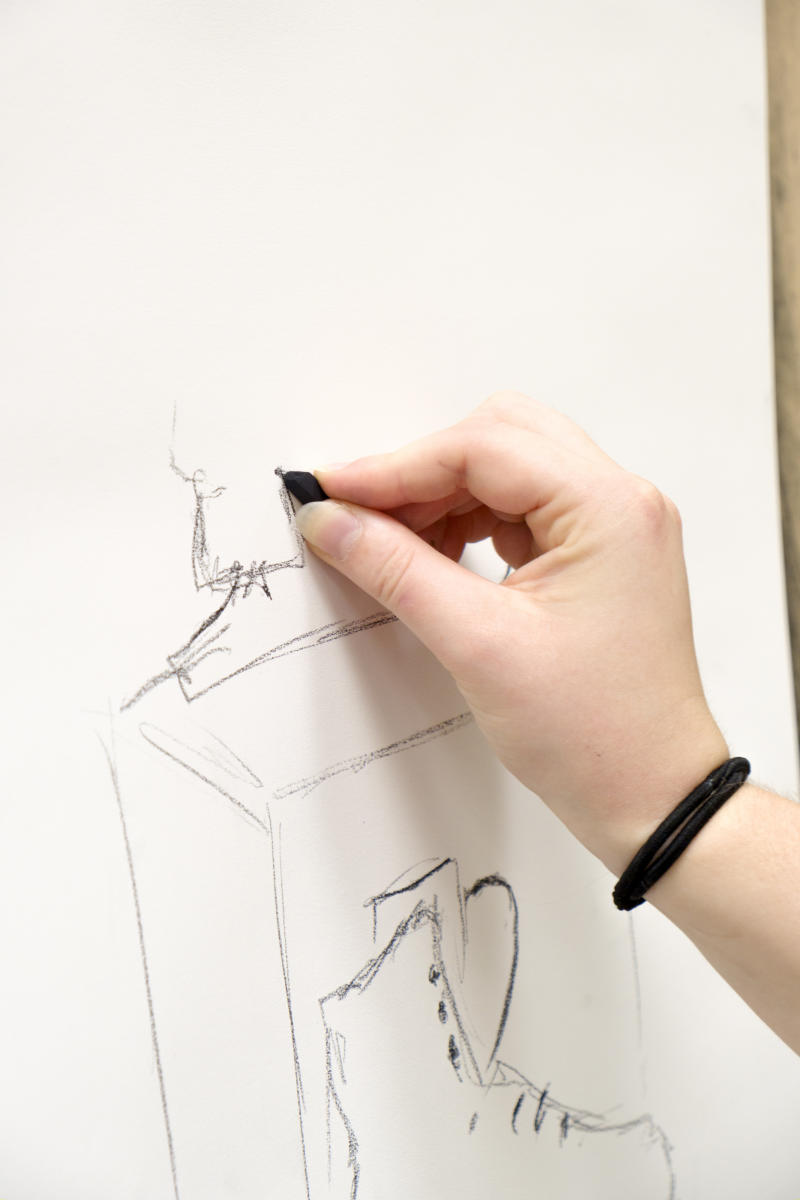 Detail close up of Leah Seaman making a line drawing
